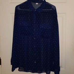 OLD NAVY POLKA DOT NAVY BLUE BLOUSE SIZE XL